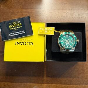 Invicta Gold and Green Chronograph Dive Watch